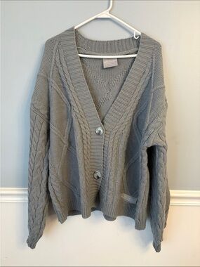 Taylor Swift Tortured Poets Department Gray Cable Knit V-Neck Button Cardigan